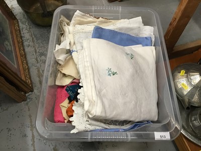 Lot 513 - Box of vintage silk scarves, pocket squares, and linen