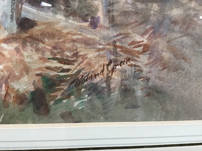 Lot 1039 - Roland Green (1896-1972) - watercolour- Pheasants in flight, 29cm x 44cm