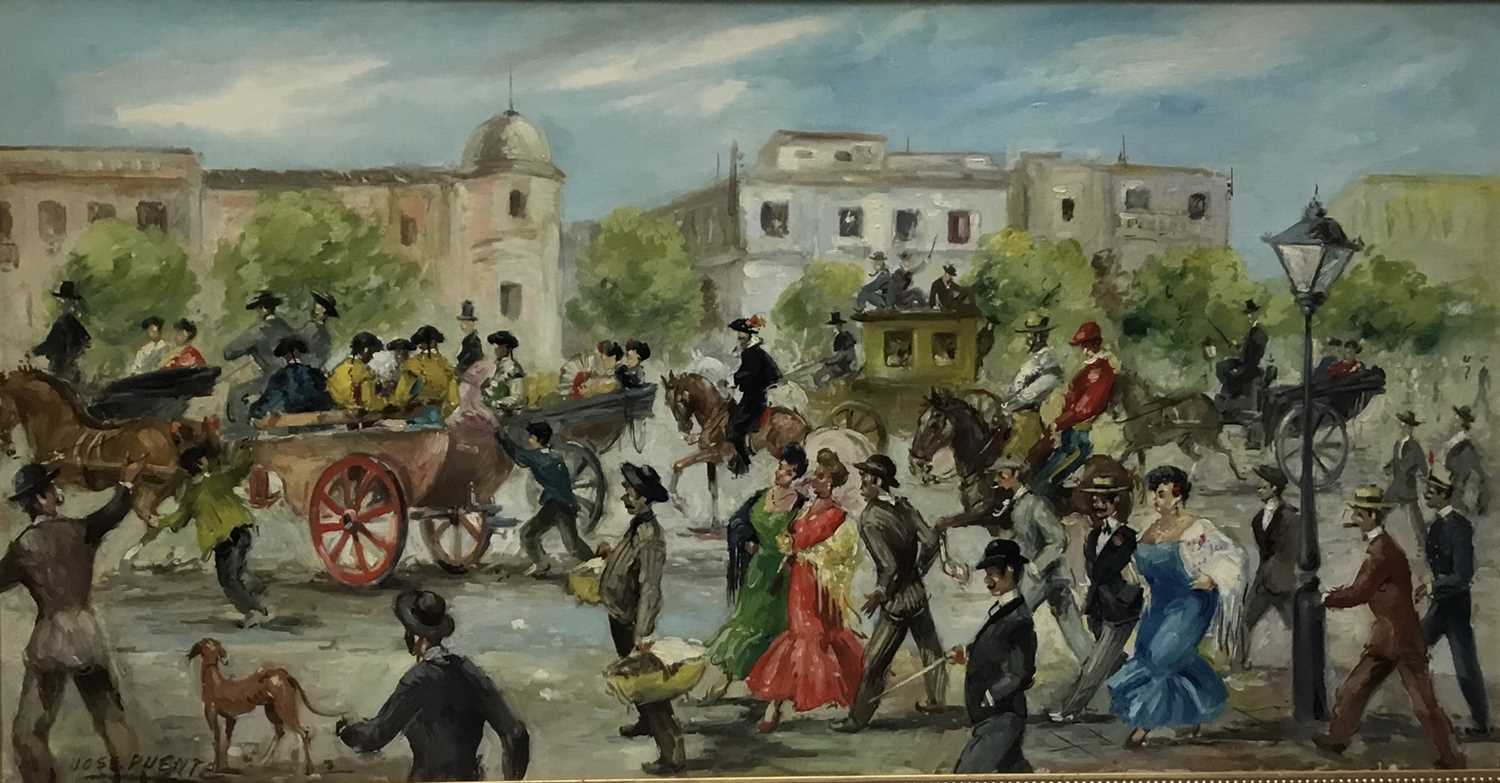 Lot 35 - José Puente (1928-2002) - oil on canvas - Street procession
