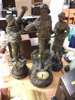 Lot 411 - Large early 20th century spelter clock and garniture