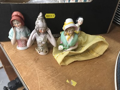 Lot 506 - Collection of 1920s porcelain pin cushion dollies, and ornaments