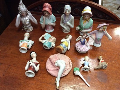 Lot 506 - Collection of 1920s porcelain pin cushion dollies, and ornaments