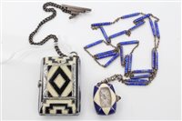 Lot 1577 - Art Deco blue and cream enamel pendant Watches...