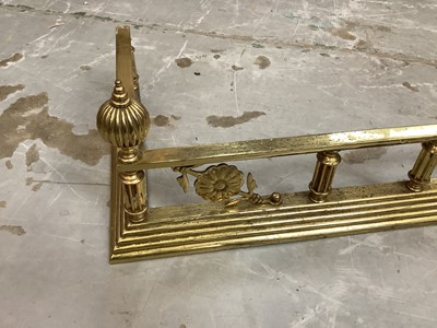 Lot 918 - Edwardian Brass fire curb/fender and fire irons, a brass and iron fire grate and tools