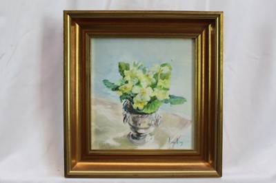 Lot 1089 - *Anna Airy (1882-1964) - oil on board - Primroses 21cm x 19.5cm