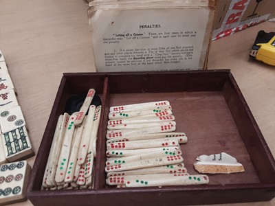 Lot 72 - Chinese bone and bamboo mahjong set in fitted case with various accessories