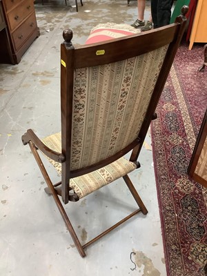 Lot 911 - Edwardian folding steamer chair, a bridge table, Victorian mahogany toilet mirror and a Victorian balloon back chair