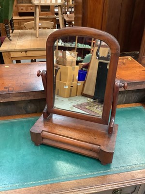 Lot 911 - Edwardian folding steamer chair, a bridge table, Victorian mahogany toilet mirror and a Victorian balloon back chair
