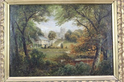 Lot 1226 - David Payne RSA oil canvas study of Haddon Hall in gilt frame