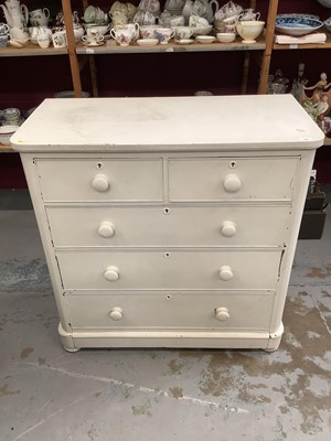Lot 916 - Victorian white painted chest of two short and three long drawers with bun handles