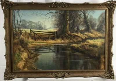 Lot 55 - Christopher Osborne, oil on canvas - Winding Brook, signed, in gilt frame