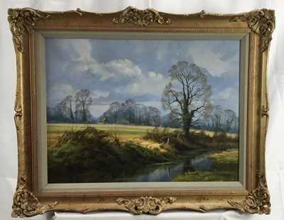 Lot 54 - Christopher Osborne oil on canvas - March Landscape, signed, in gilt frame