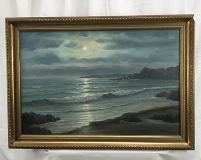 Lot 56 - Collier, 20th century, oil on canvas - Moonrise, Cornwall, signed, in gilt frame