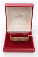 Lot 1585 - Omega ladies' gold (9ct) wristWatches on gold...