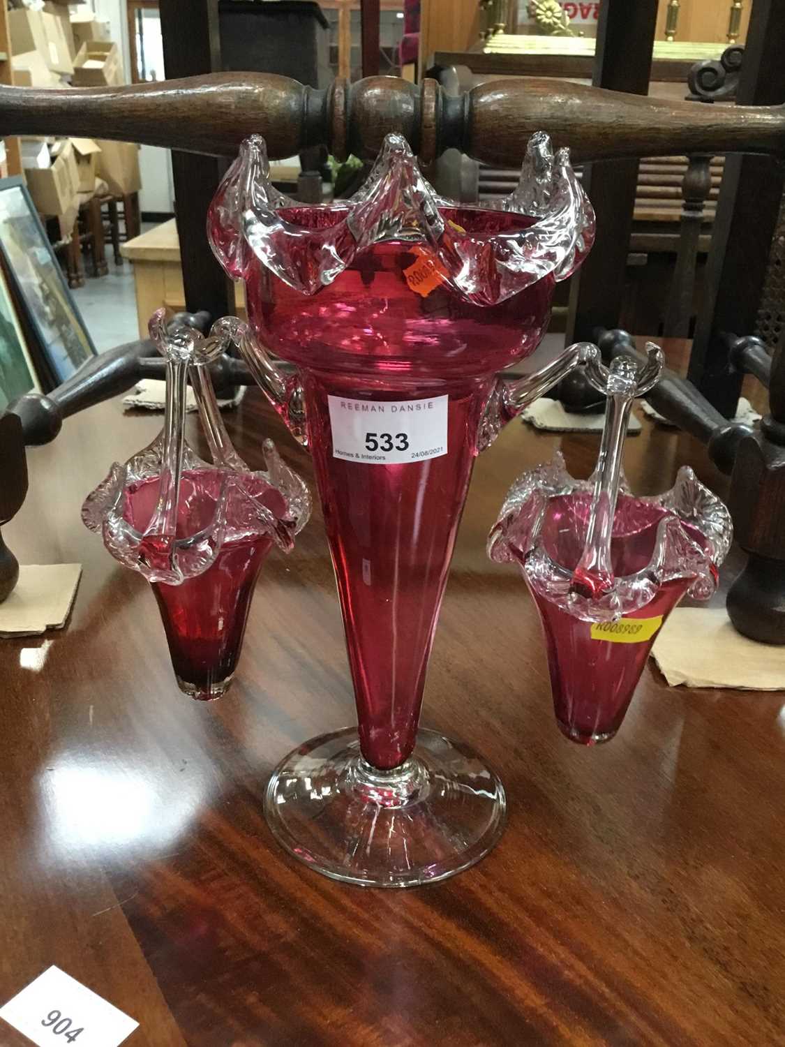 Lot 533 - Victorian Cranberry glass epergne