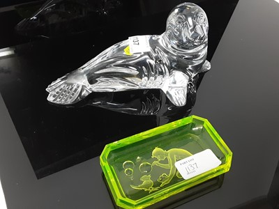 Lot 1137 - Waterford Crystal model of a Seal together with a Uranium glass pin dish possibly by Baccarat (2)