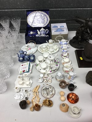 Lot 265 - Collection of Wedgwood, Royal Crown Derby and other miniature tea services and other dolls house items