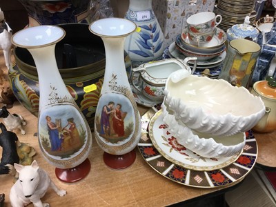 Lot 274 - Pair of Coalport shell dishes, pair of milk glass vases with painted decoration and other china
