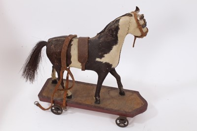 Lot 723 - 19th century folk art carved and painted wooden horse, cart and stable