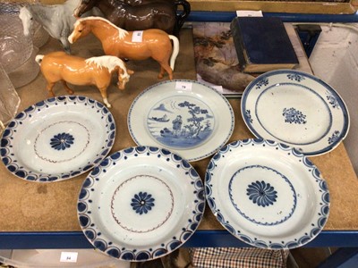 Lot 79 - Two 18th century Chinese blue and white porcelain plates, together with three blue and white tin glazed plates (5)