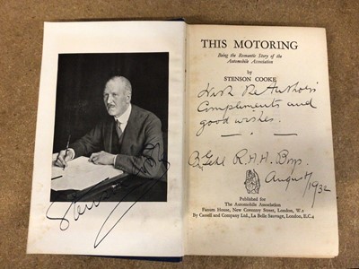 Lot 82 - Stenson Cooke signed book - This Motoring, inscribed, 'With the Authors Compliments and good wishes. Brig Gen. R.H.H. Boys, August 1932'