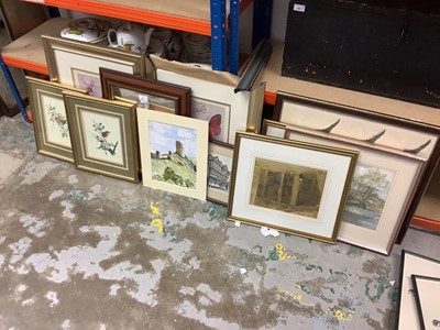 Lot 371 - Box of pictures to include watercolours and prints