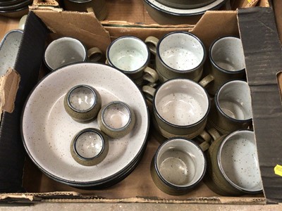 Lot 182 - Three boxes of Denby style stoneware dinner service including tea pot, cups and bowls 61 pieces