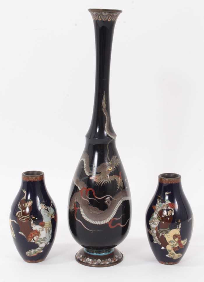 Lot 867 - Japanese cloisonné vase with dragon decoration and a small pair of cloisonne vases