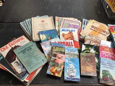 Lot 238 - One box of children's books and 1920's and later music ephemera to include Meet the Beatles, Meet the Beat Groups, Rupert, Ladybird books and others (1 box)