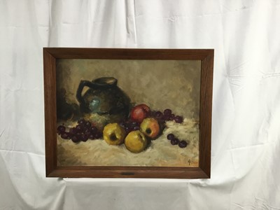 Lot 59 - M. J. Reed, Canadian School, 20th century, oil on board - still life of fruit and a jug, signed, framed