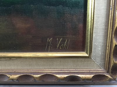 Lot 58 - Magdalene Vahl, Canadian School, 20th century,  oil on canvas - still life entitled "Trillium", signed, in gilt frame