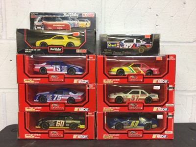 Lot 2406 - Group of model vehicles including Nascar Stock car replicas boxed, Corgi, Burago