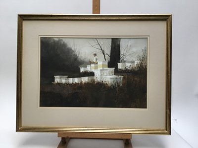 Lot 41 - Ronald Lewis (American) watercolour painting of a beekeeper