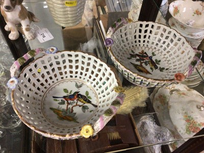 Lot 217 - Pair of late 19th century Dresden porcelain baskets with reticulated decoration.