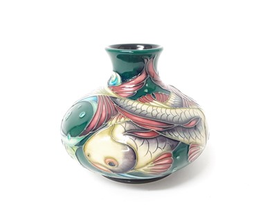 Lot 1113 - Moorcroft pottery vase decorated with Carp in original box