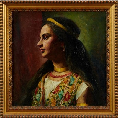 Lot 1262 - Late 19th century Orientalist School oil on canvas - portrait of a Sicilian Beauty, apparently unsigned, in gilt frame