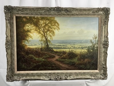 Lot 57 - Christopher Osborne oil on canvas - Downland Evening, signed, in scroll frame