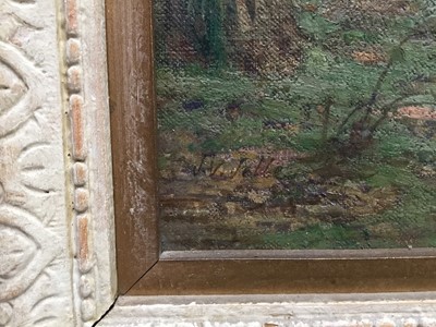 Lot 45 - Early 20th English oil on canvas - woodpecker among silver birches, indistinctly signed, framed
