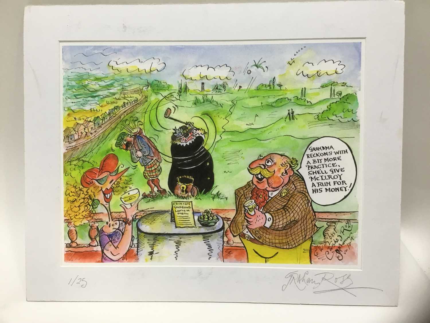 Lot 43 - Graham Ross, contemporary, pen, ink and watercolour illustration - Frinton Gold Club, signed and inscribed