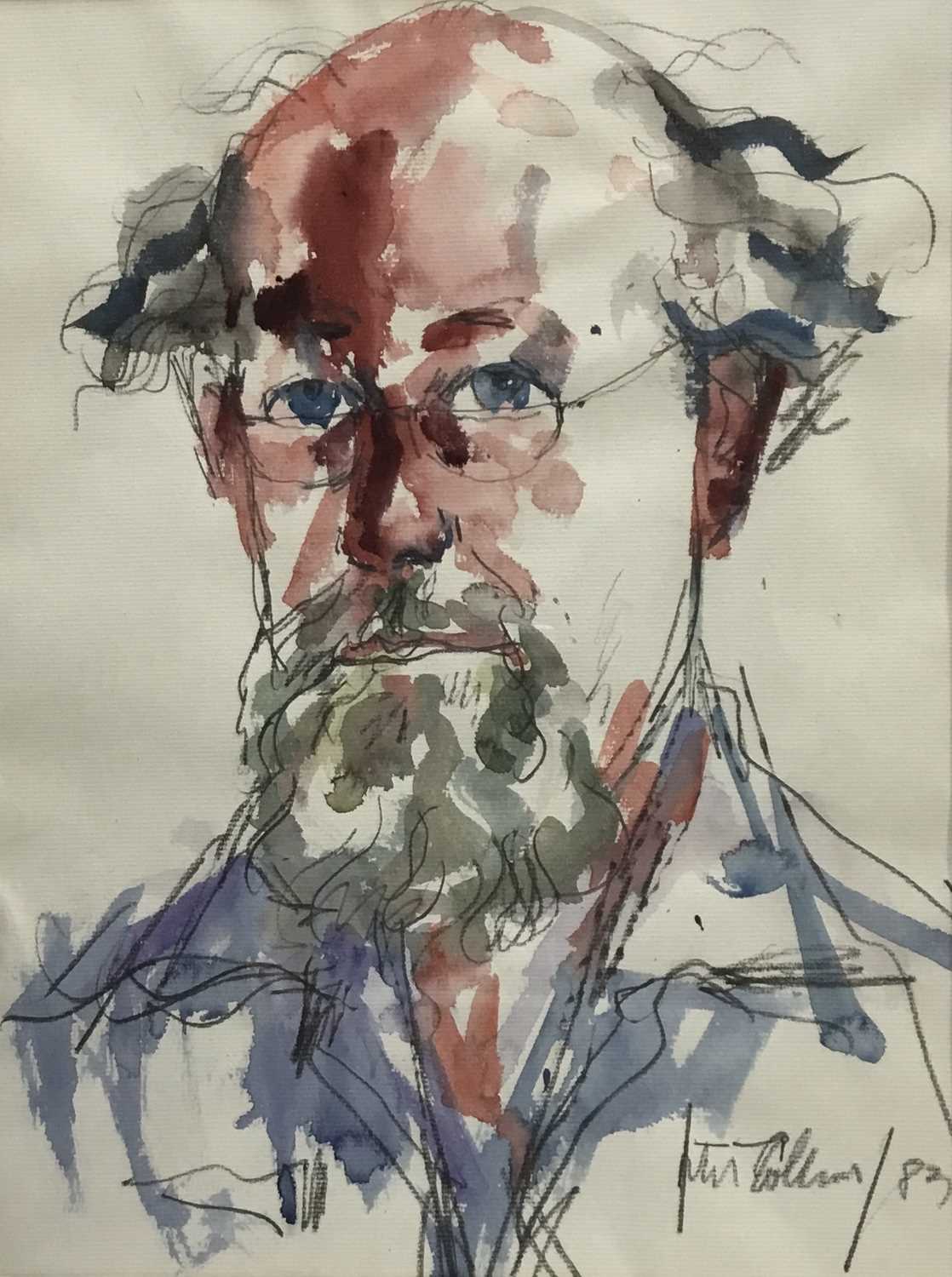 Lot 44 - Peter Collins (1923-2001) pencil and watercolour self portrait
