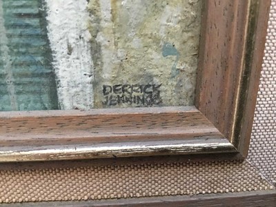 Lot 79 - Derrick Jennings oil on board - Shutters, signed, framed