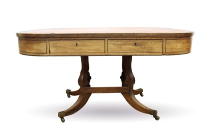 Lot 1420 - Regency mahogany library table with leather lined top and an arrangement of drawers