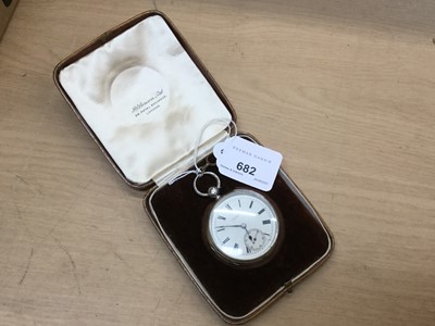 Lot 682 - Gentlemen's silver pocket watch retailed by J. W. Benson in original leather case