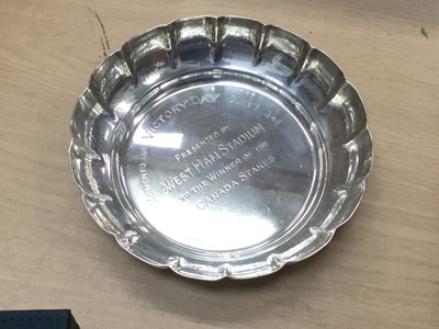 Lot 679 - Silver dish with scalloped sides snd commemorative inscription 'Memento of Victory Day June 1946, presented by West Ham Stadium to the winners of the Canada Stakes' Birmingham 1945.