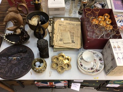 Lot 440 - Sundry items, to include wooden carvings, pictures, ephemera, glassware and china