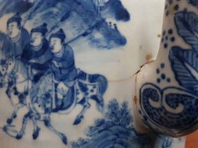 Lot 40 - 19th century chinese blue and white porcelain teapot of large size, brass handle and mounts, character mark to base