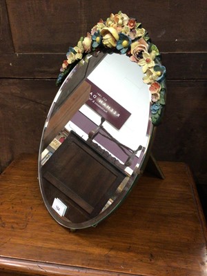 Lot 104 - Vintage Barbola oval mirror with panted floral mounts