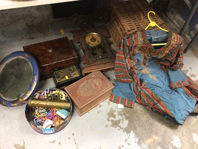 Lot 447 - Sundry items, to include a Victorian walnut box, a chinoiserie lacquer mirror, clock, basket, Eastern tunic, etc