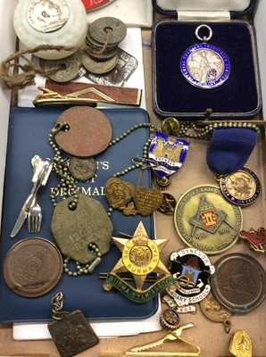 Lot 671 - Selection coins, enamelled pins and military related badges etc