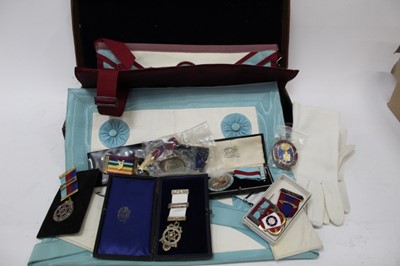 Lot 2406 - Masonic items to include a silver Masonic jewel, various gilt metal jewels and associated sashes and Masonic regalia